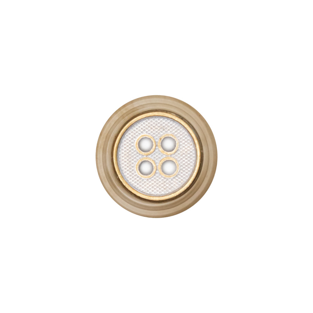 Italian Kelp and Silver Nailshead and Translucent Plastic 4-Hole Button - 24L/15mm