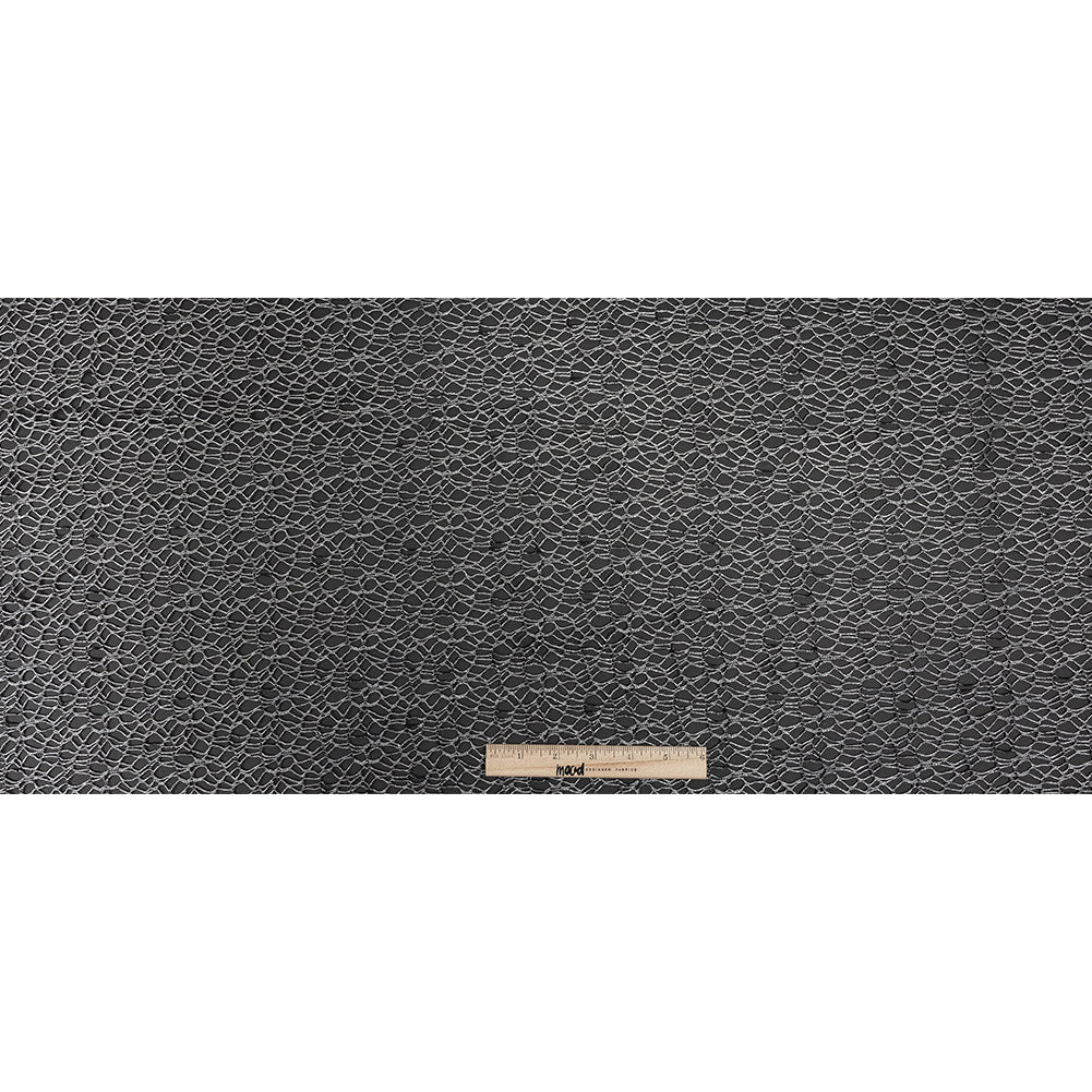 Webbed Guipure Lace - Black with Metallic Silver Foil