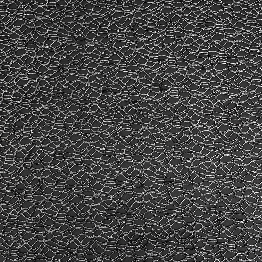 Webbed Guipure Lace - Black with Metallic Silver Foil