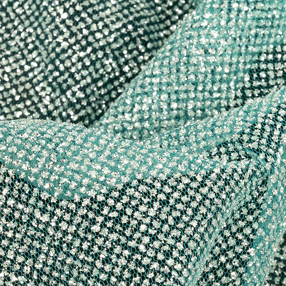 Tulle with Metallic Platinum Glitter - Lake Blue - Platina Collection