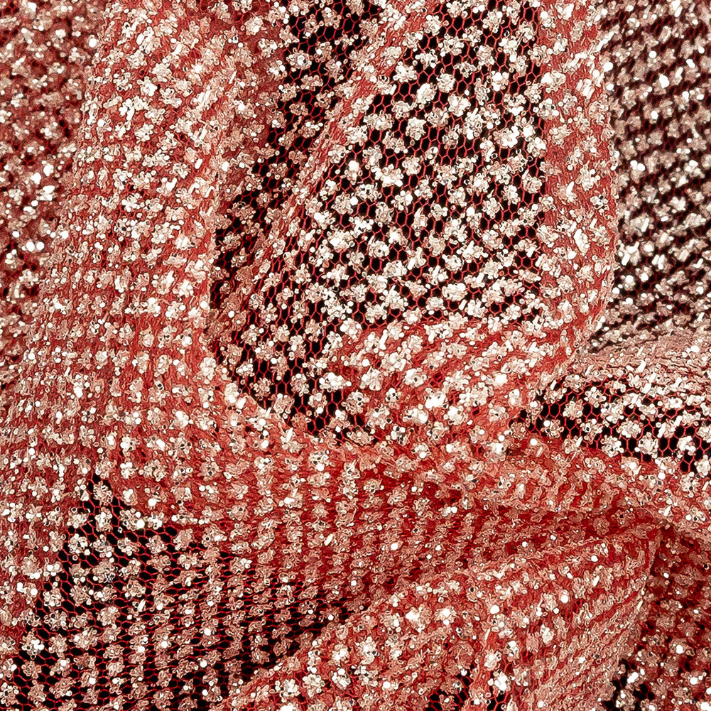 Tulle with Metallic Platinum Glitter - Shrimp - Platina Collection