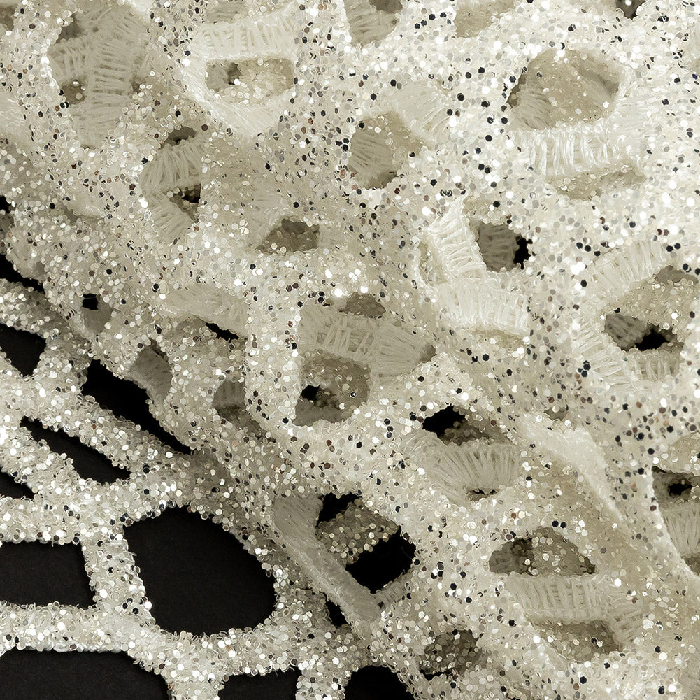 Guipure Lace with Silver Glitter Topcoat - Off-White Thick Webbing