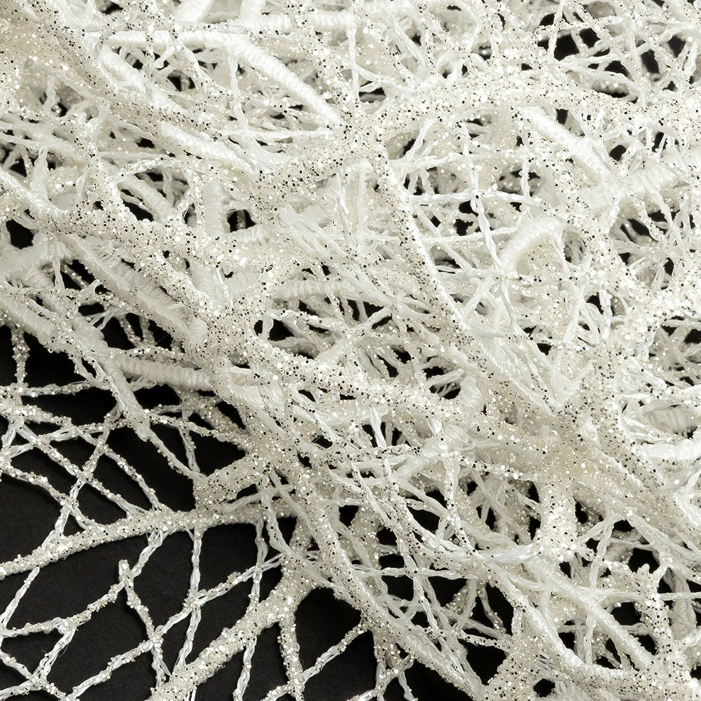 Guipure Lace with Silver Glitter Topcoat - Off-White Thin Webbing