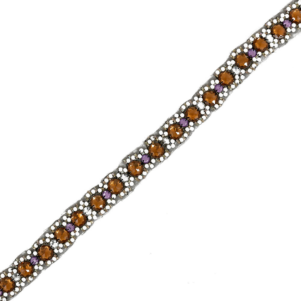 Amber, Amethyst and Off-White Floral Iron-on Beaded Trim