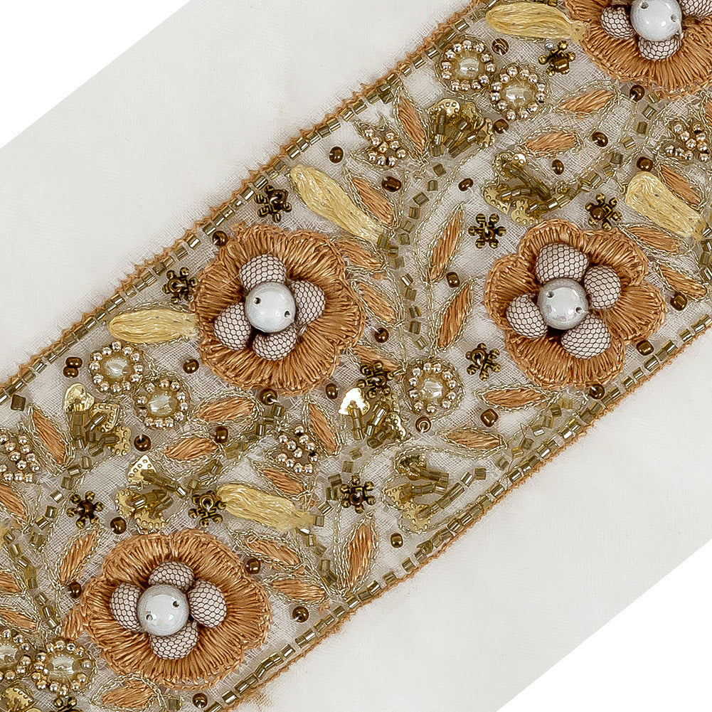 Harvest and Marigold Fancy Beaded Floral Trim on Fine Mesh