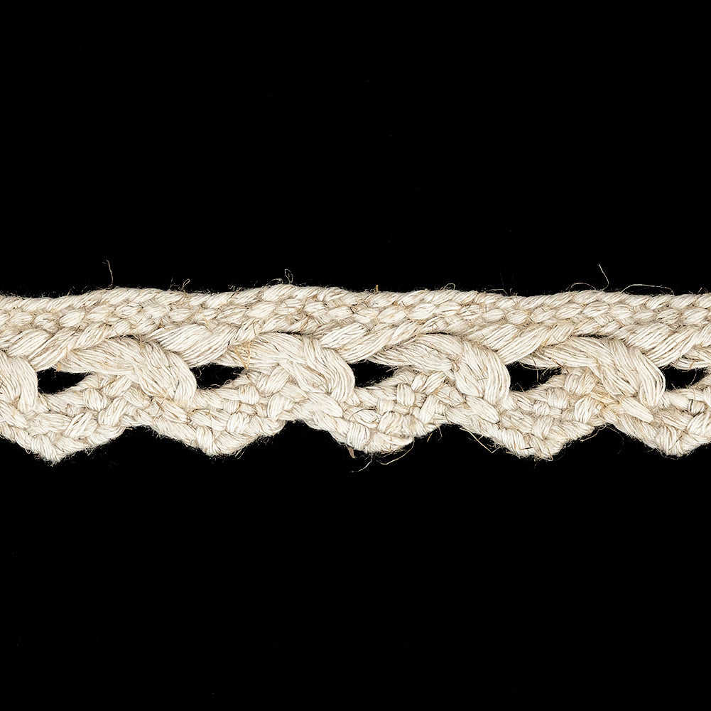 Lustrous Natural Braided Trim with Fuzzy Fibers and Scalloped Edge - 1"