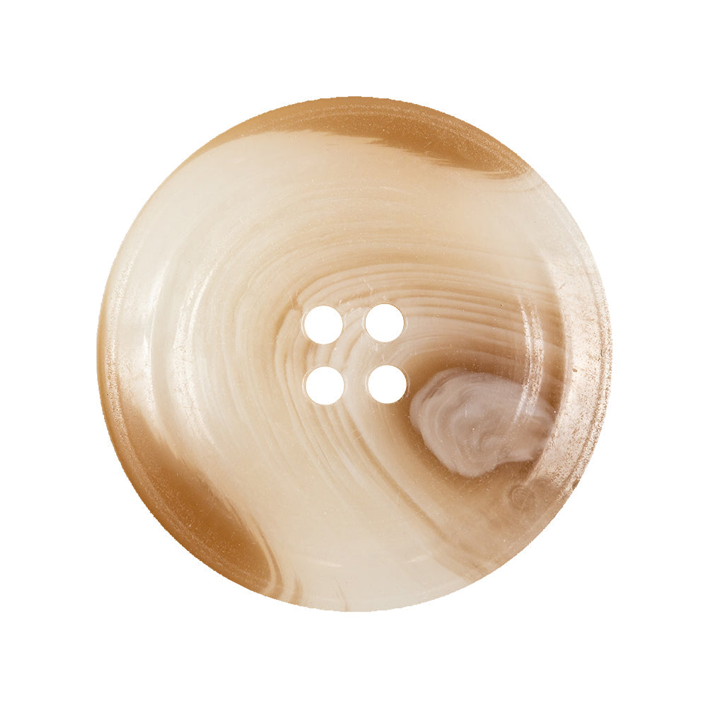 Milky White and Rawhide Translucent Swirl 4-Hole Plastic Saucer Button - 44L/28mm