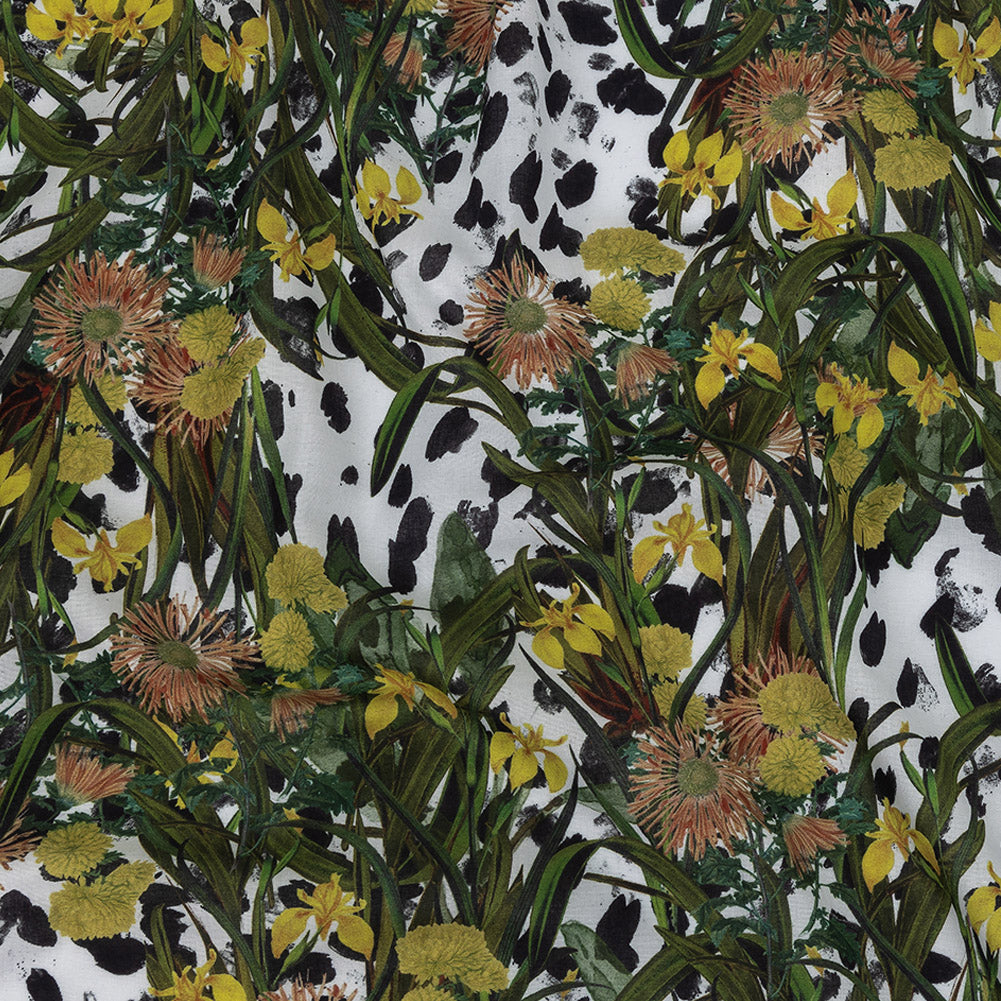 Mercerized Organic Egyptian Cotton Voile - Spotted Iris and Chrysanthemums - Toulouse Collection