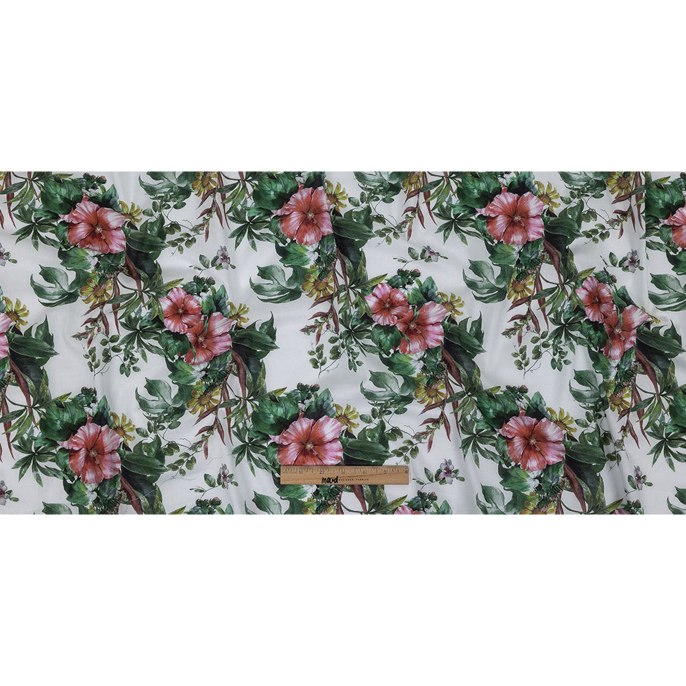 Mercerized Organic Egyptian Cotton Voile - Coral Florals and Foliage - Toulouse Collection