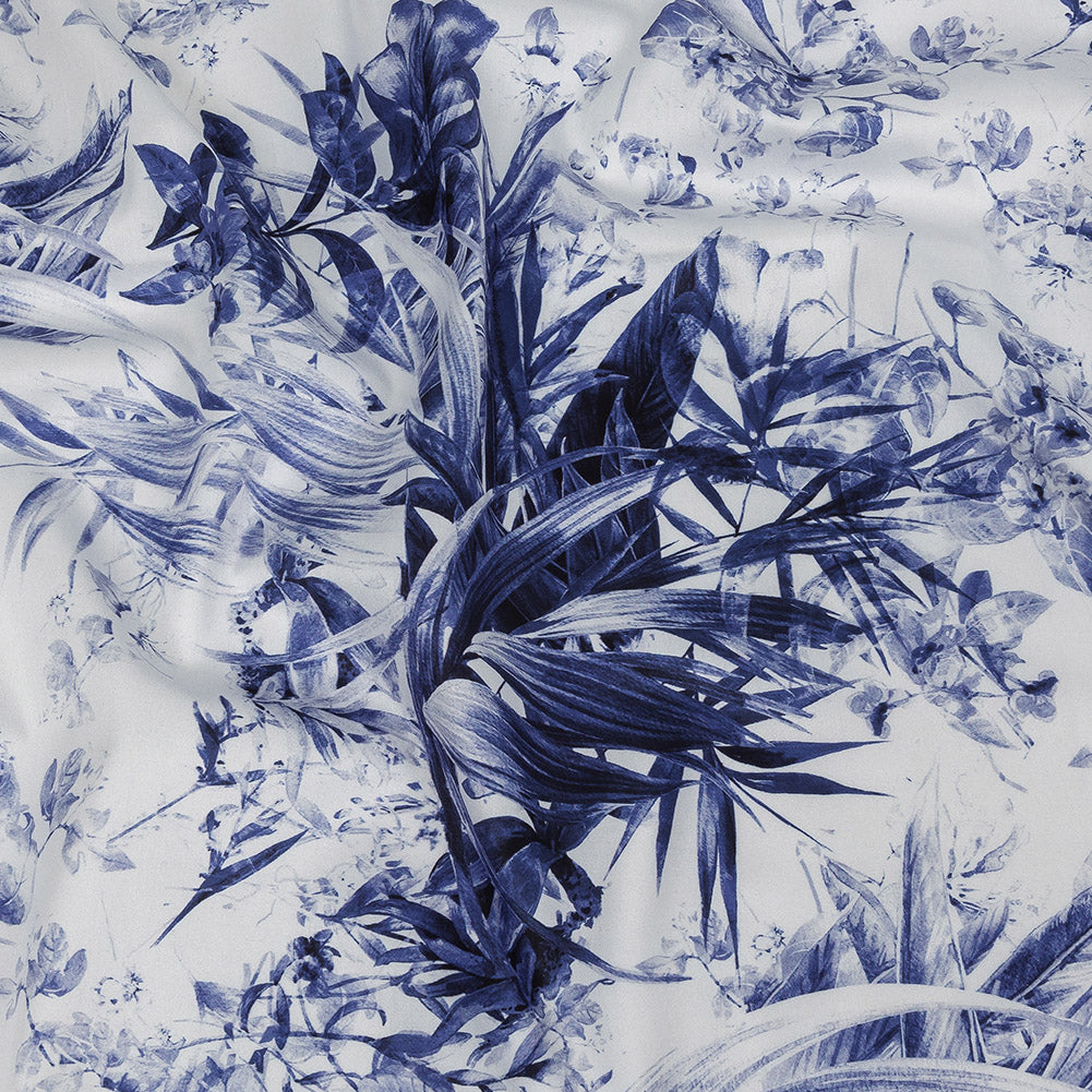 Mercerized Organic Egyptian Cotton Shirting - Blue and Cool Gray Tropical Oasis - Ravello Collection