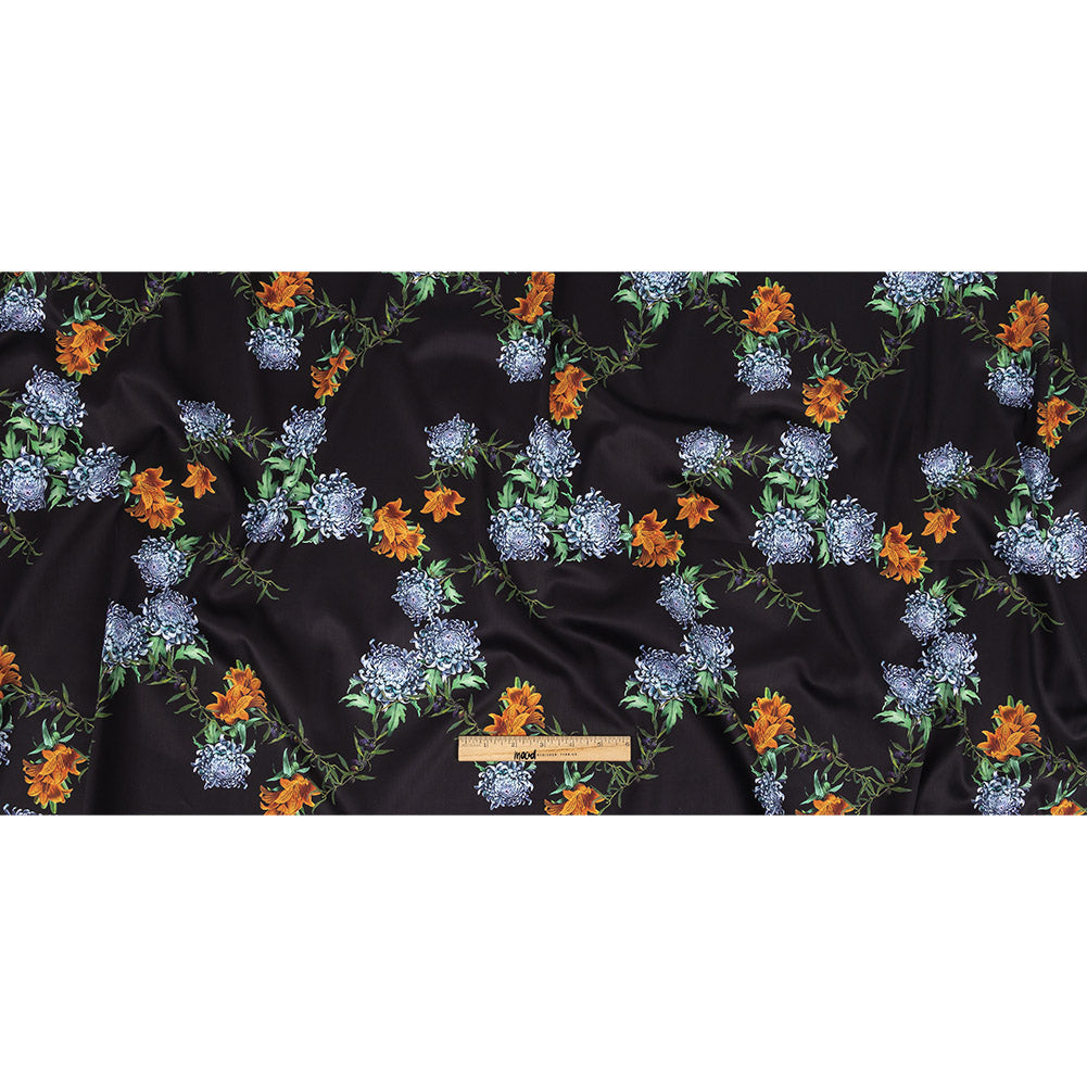 Mercerized Organic Egyptian Cotton Shirting - Tiger Lilies and Chrysanthemums - Ravello Collection