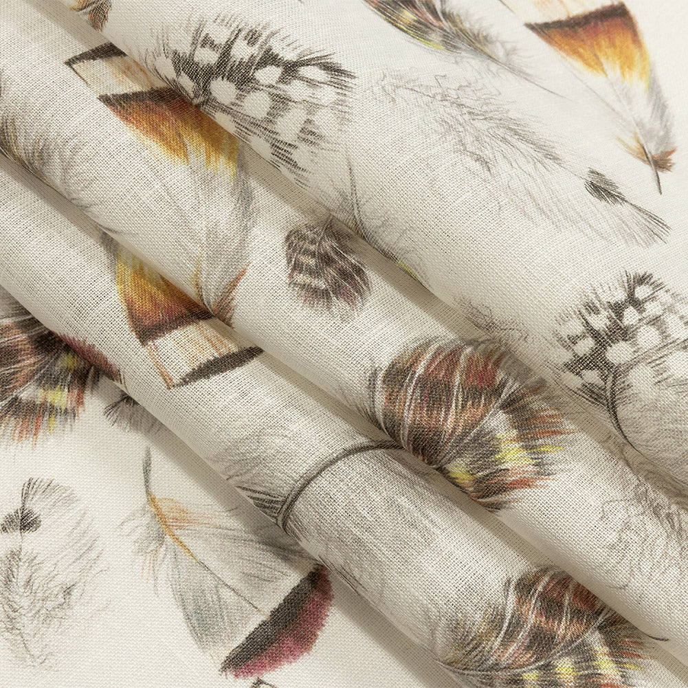 Floating Feathers Printed Linen Woven