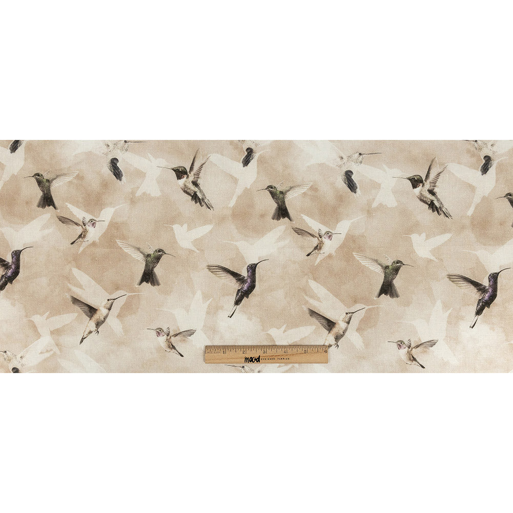 Humming Birds Printed Beige Linen Woven