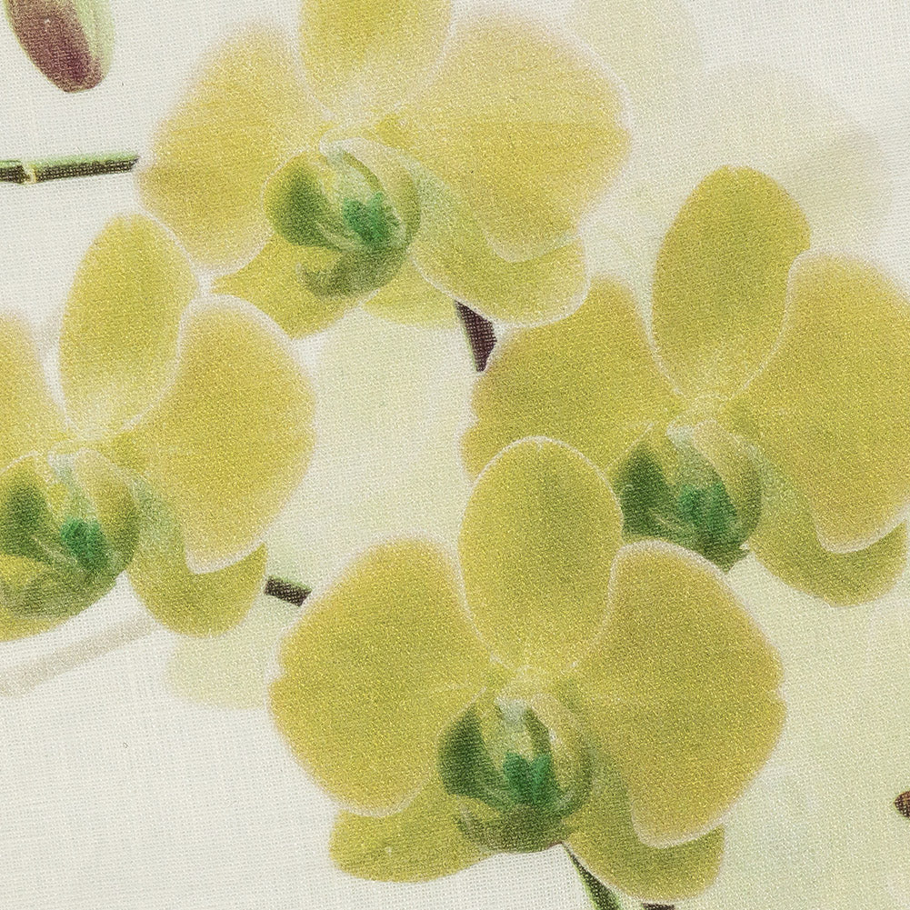 Tilted Grape Green Orchid and Tofu Printed Linen Woven