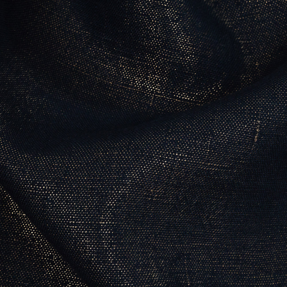 Medium Weight Linen Woven with Metallic Foiling - New Indigo and Gold - Bianca Collection