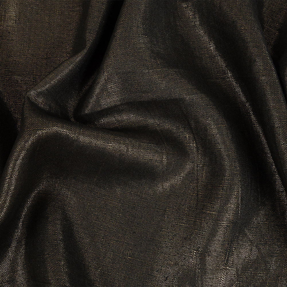 Medium Weight Linen Woven with Metallic Foiling - Smoke Grey and Gold - Bianca Collection