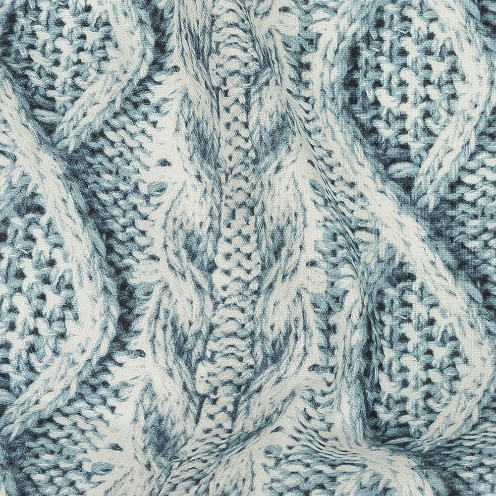 Blue Haze and Flint Stone Cable Knit Printed Stretch Linen and Rayon Woven