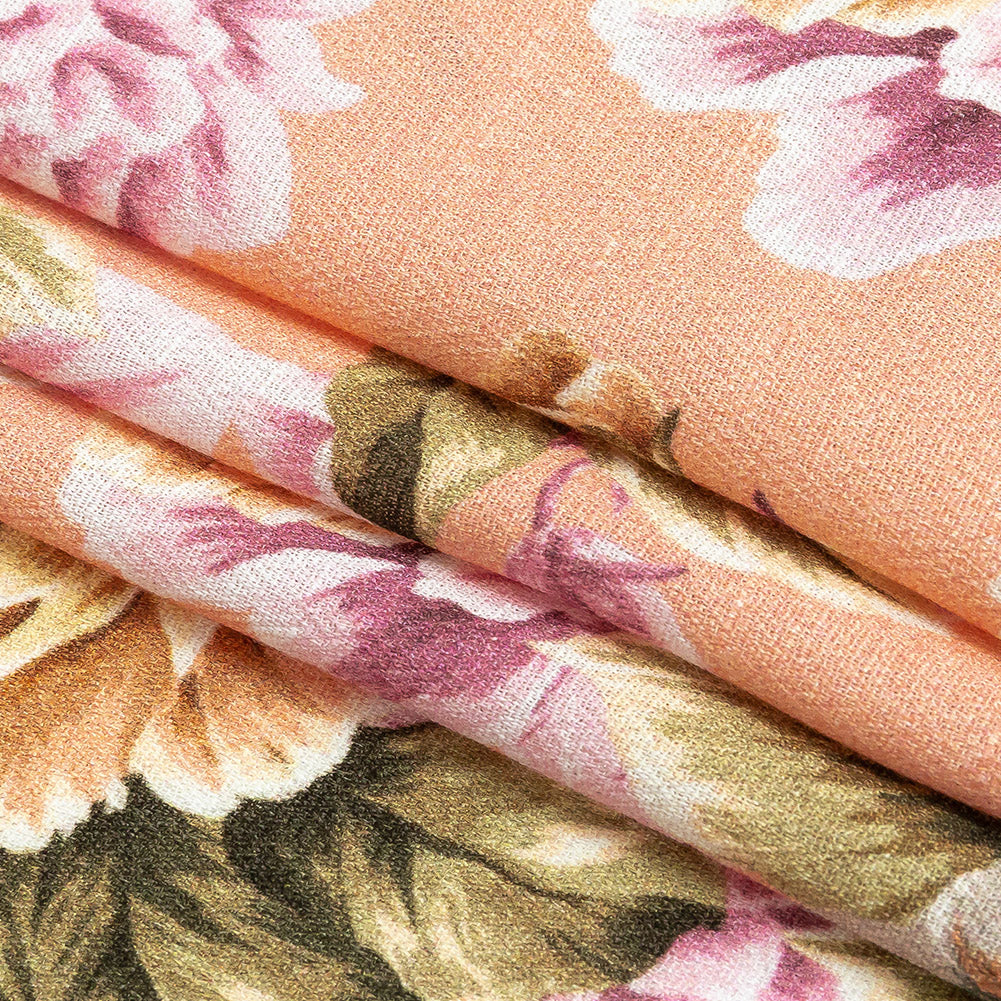 Gauzy Viscose Crepe Print - Peach Pink and Yellow Floral - Mood Exclusive Antique Rose Petals