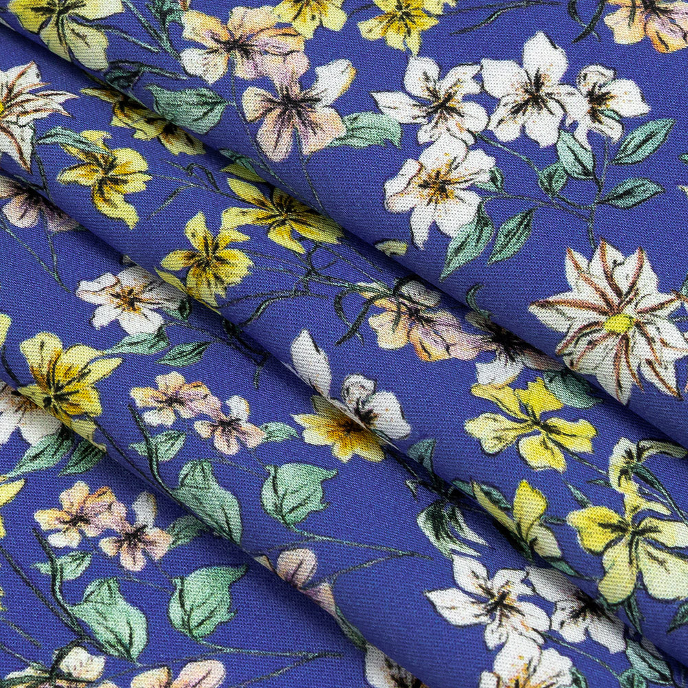 Mood Exclusive Cobalt Blue Dainty Daffodils Viscose Twill