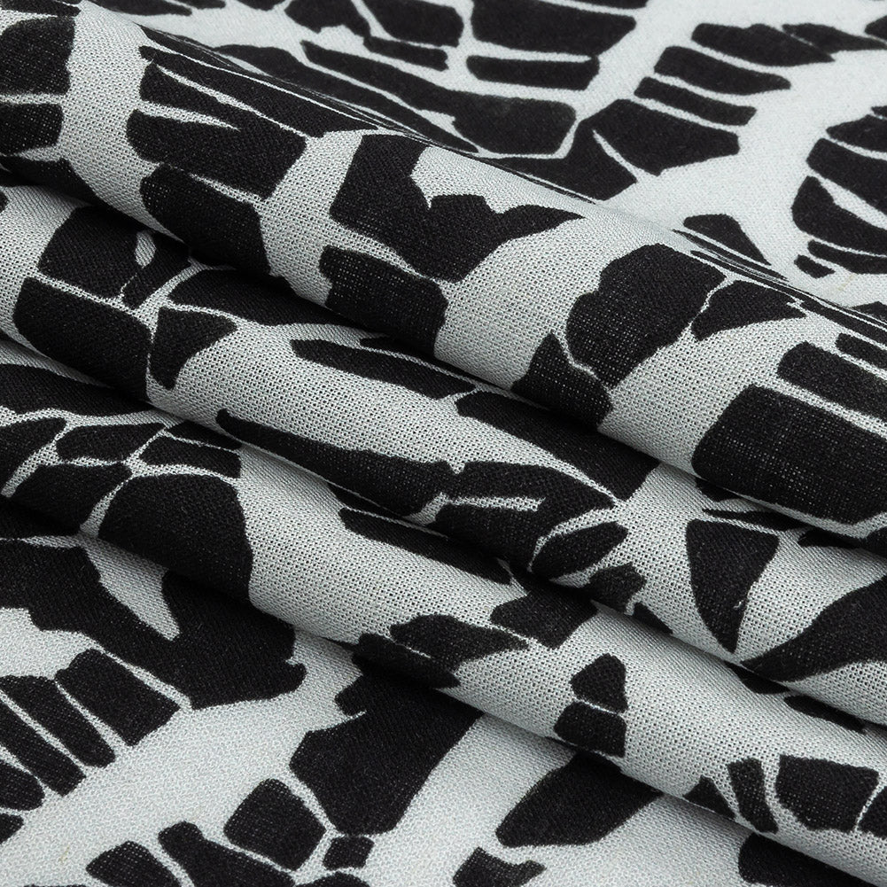 Lightweight Viscose-Linen Woven Print - Black and White Abstract - Mood Exclusive Shattered Glass