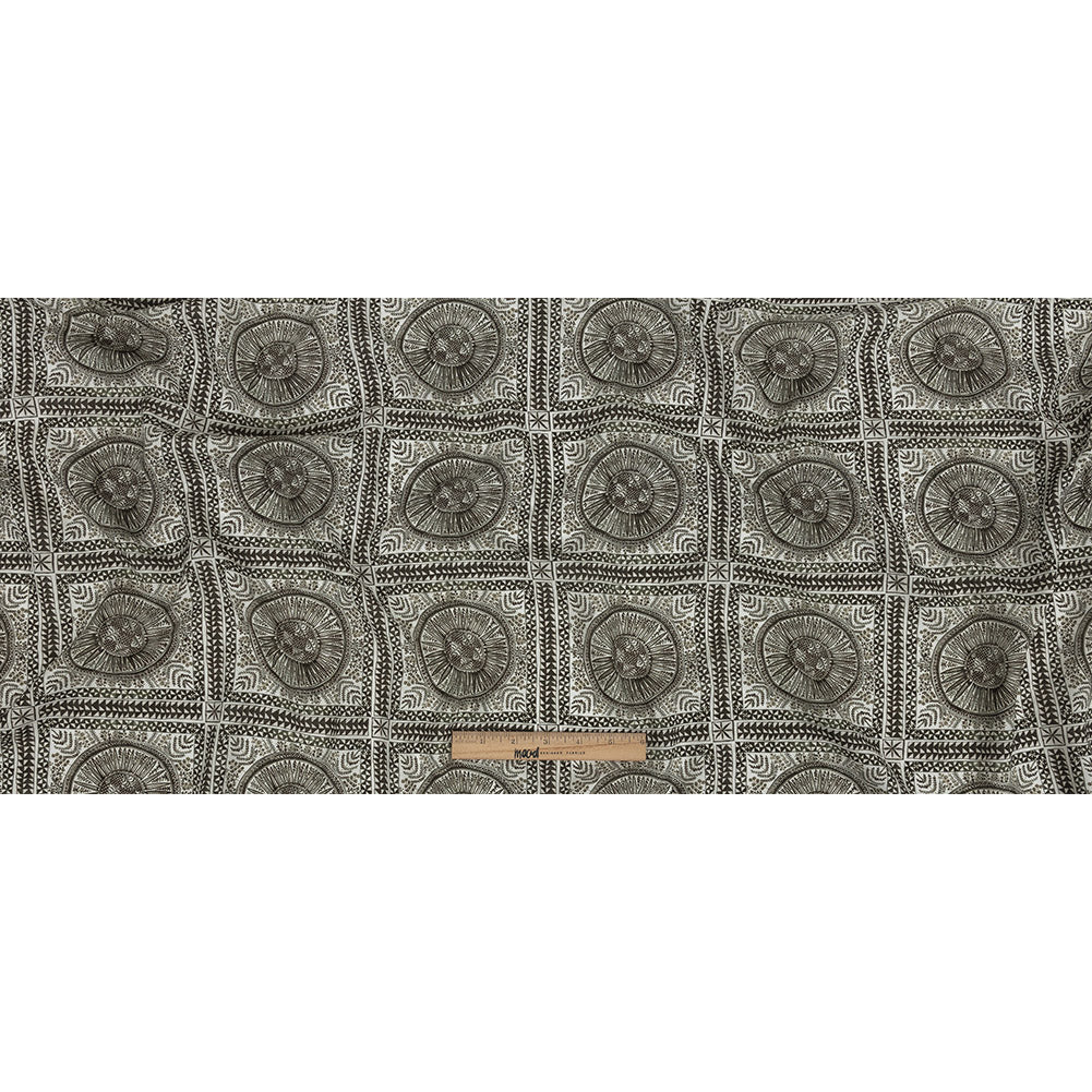 Lightweight Viscose-Linen Woven Print - Black and White Medallion and Geometric Squares - Mood Exclusive Small Heliocentric