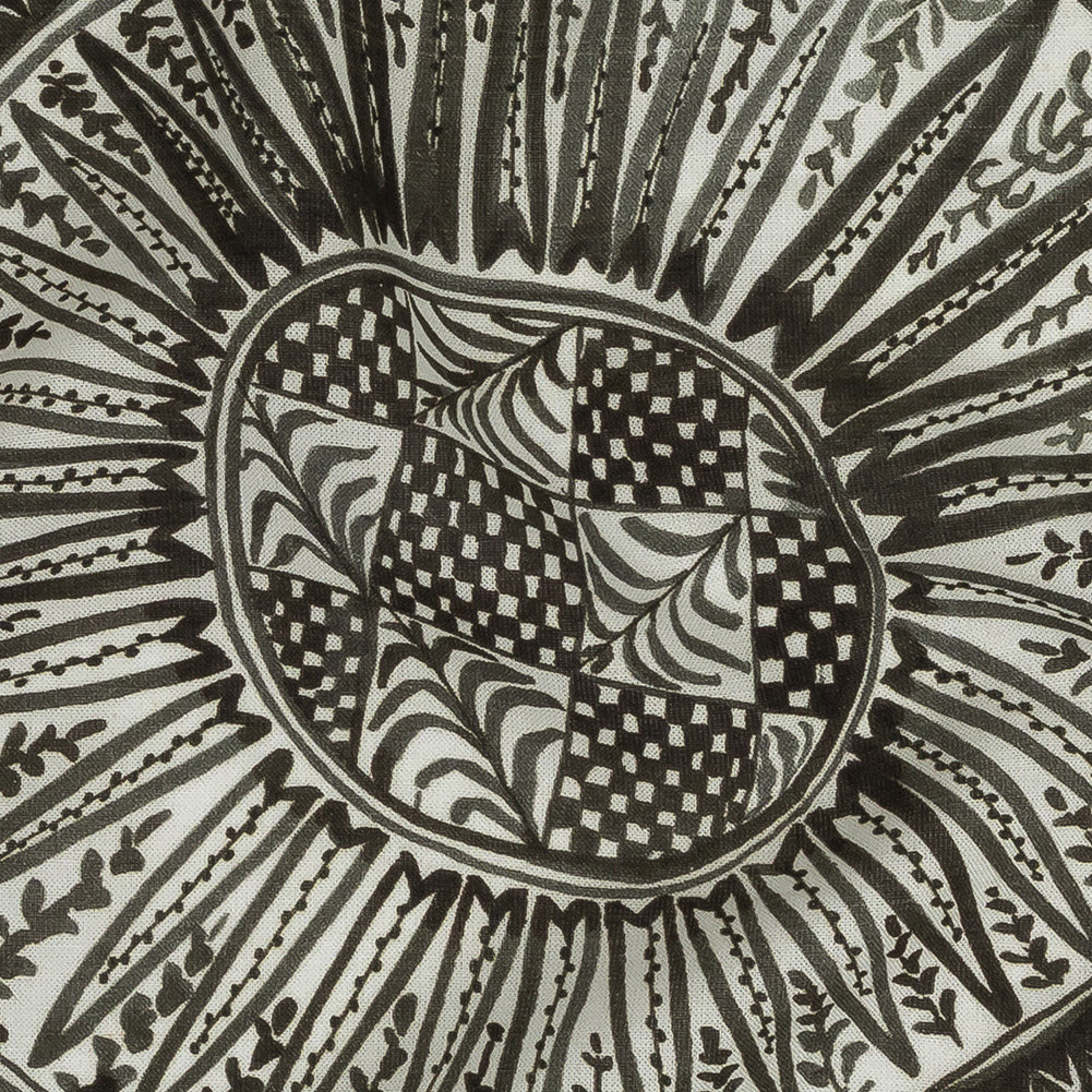 Lightweight Viscose-Linen Woven Print - Black and White Medallion and Geometric Squares - Mood Exclusive Large Heliocentric