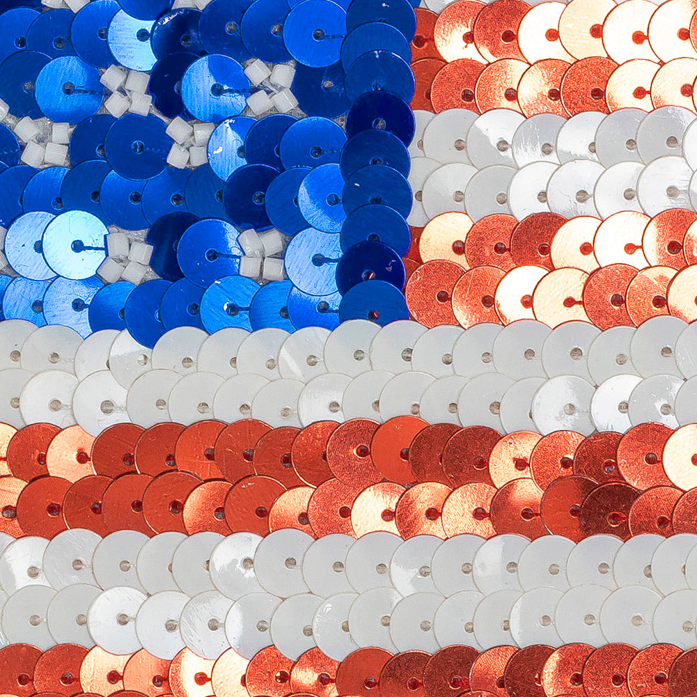 Vintage Large Heart-Shaped American Flag Beaded and Sequins Applique