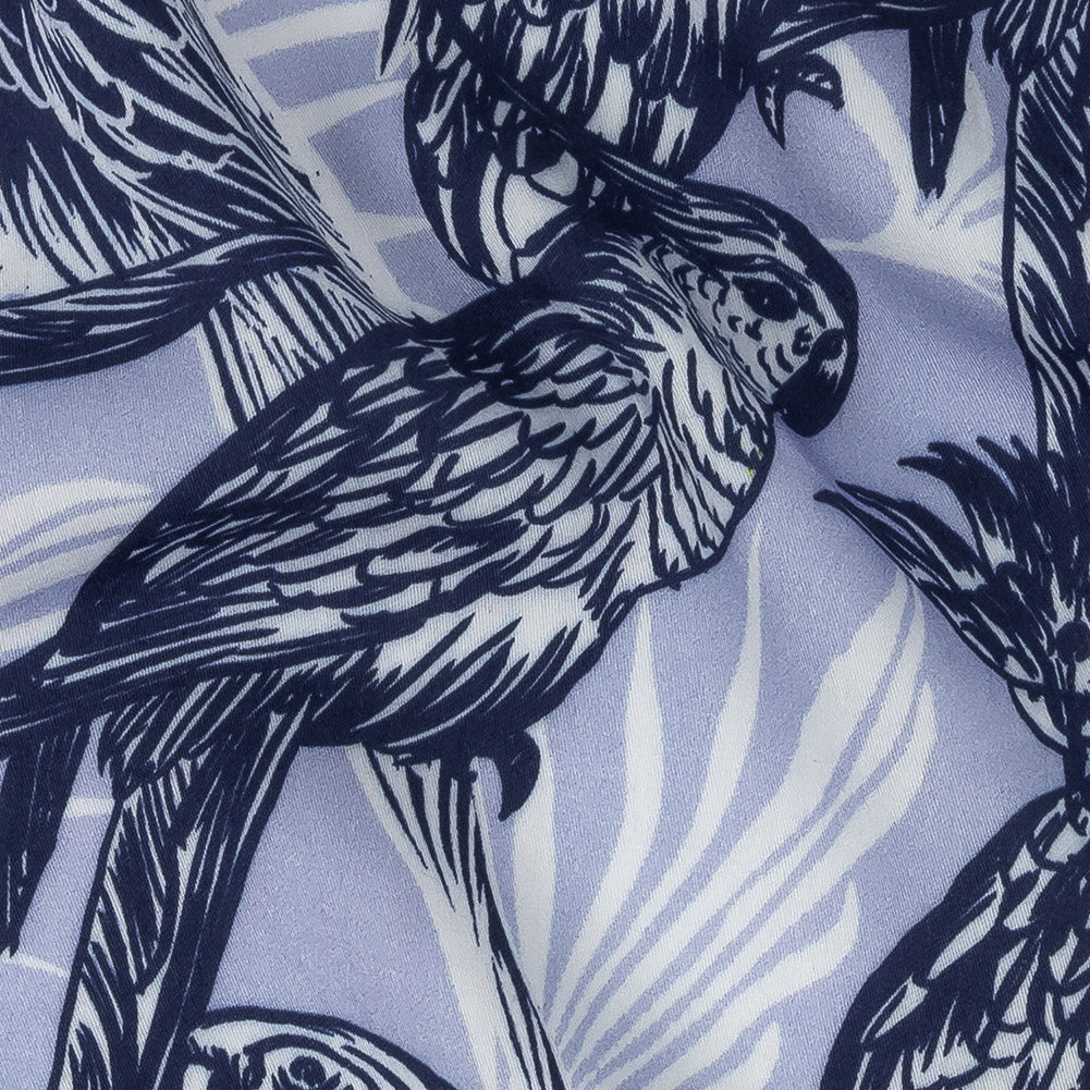 Rayon Batiste Print - Light Blue Birds and Leaves - Mood Exclusive Cockatoo Collective