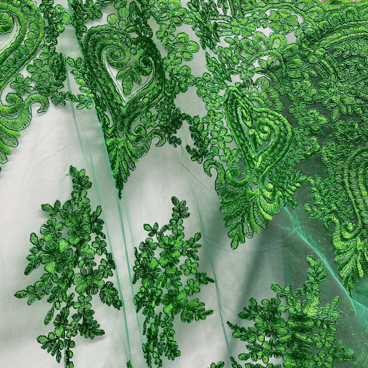Embroidered Lace Fabric on Polyester Net Mesh