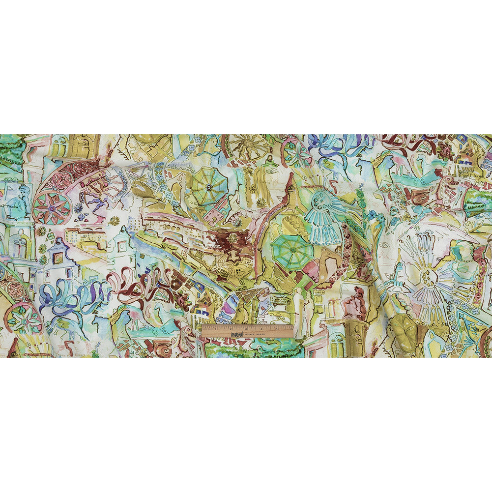 Mood Exclusive Watercolor Village Stretch Cotton Poplin