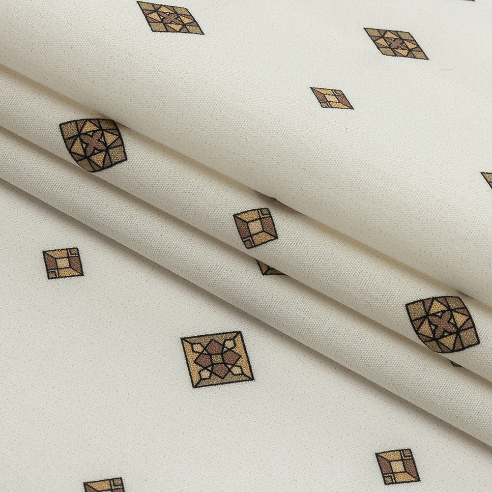 Mood Exclusive Off-White Geometric Gems Stretch Cotton Poplin
