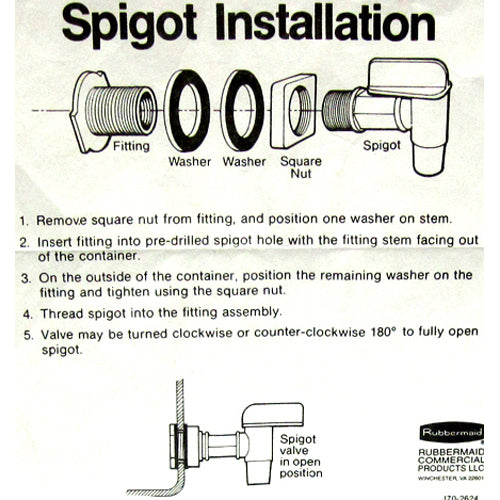 Rubbermaid 2624-L3 Spigot Kit