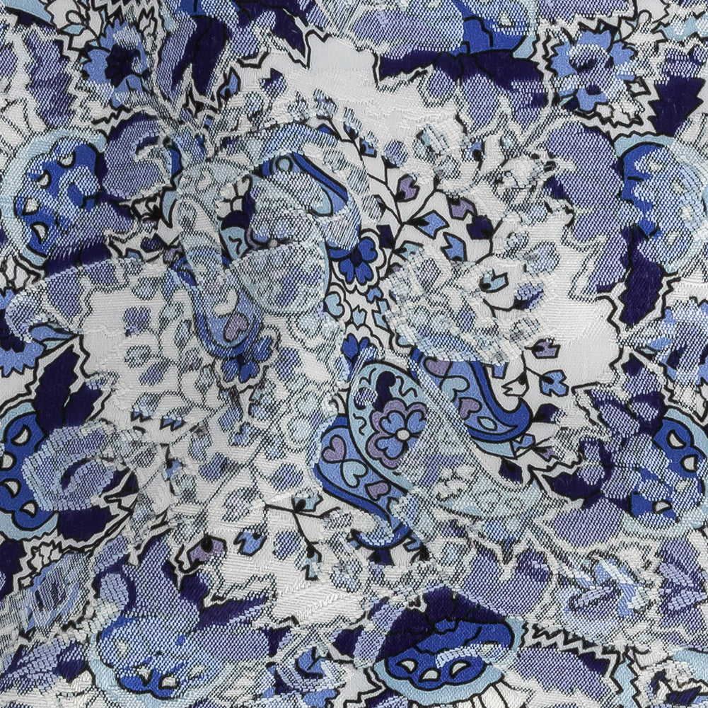 Stretch Floral Jacquard Print - Navy and White Paisley Medallions - Mood Exclusive Divine Dream