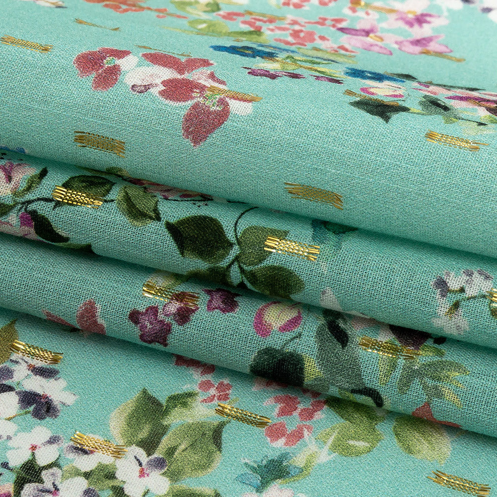 Cotton Voile Print with Metallic Dots - Seafoam Floral - Mood Exclusive April Awakening