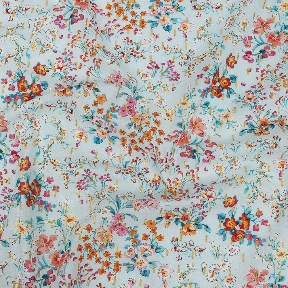 Cotton Voile Print with Metallic Dots - Baby Blue Floral - Mood Exclusive Celestial Serendipity