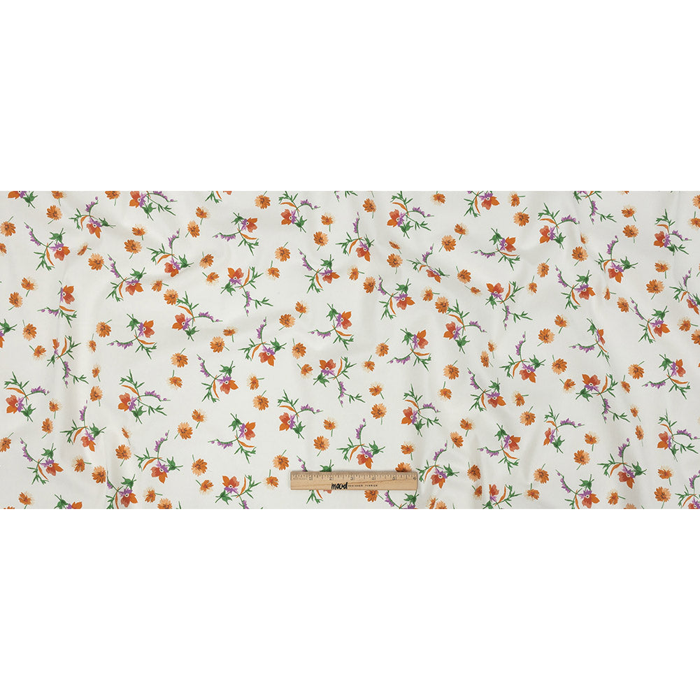 Stretch Cotton Twill Print - White and Orange Floral - Mood Exclusive Incandescent Waltz