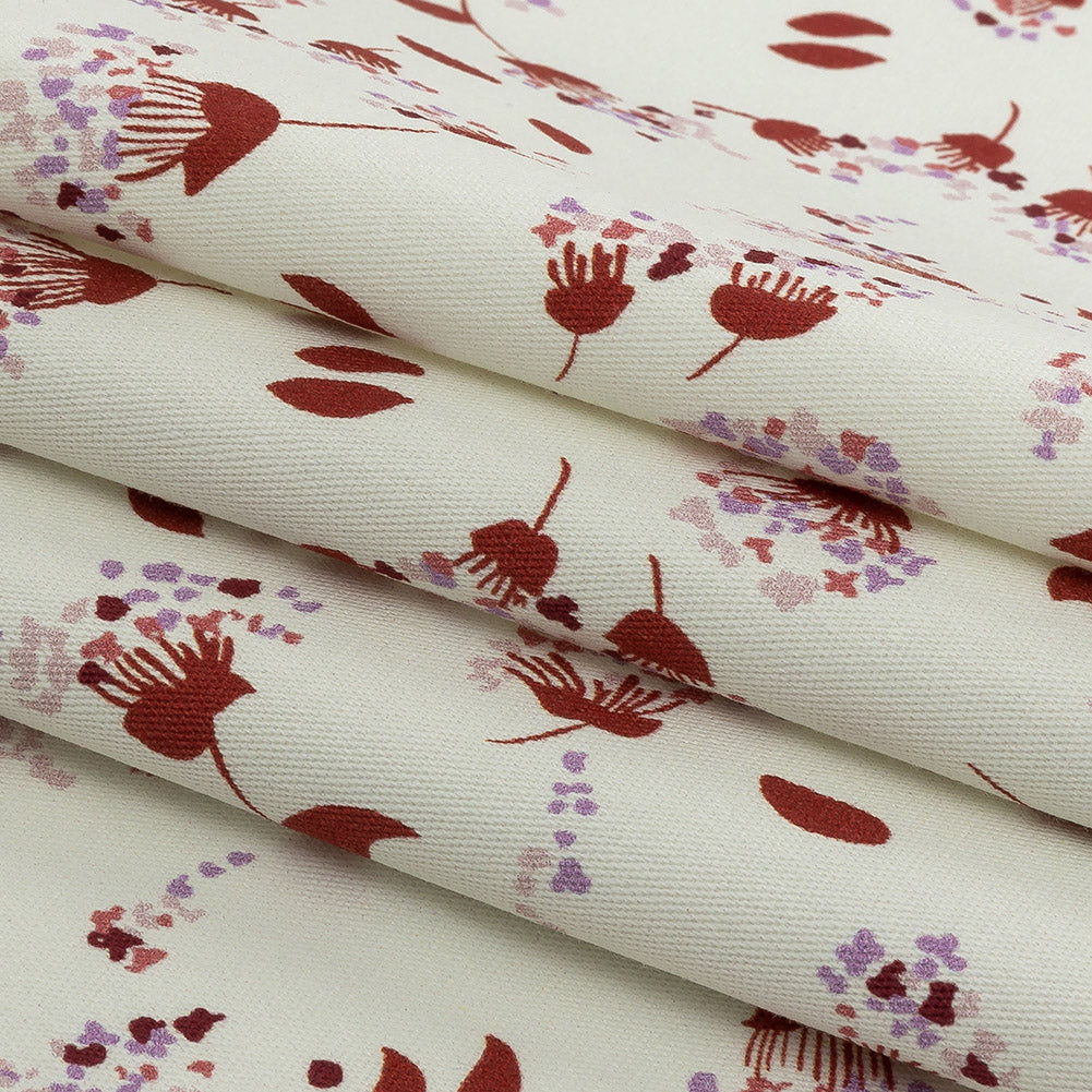 Stretch Cotton Twill Print - Rust and White Dandelion Floral - Mood Exclusive Feeling Dandy