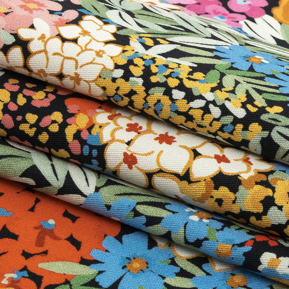 Cotton Stretch Twill Print - Black Floral - Mood Exclusive Bunches 0' Blooms