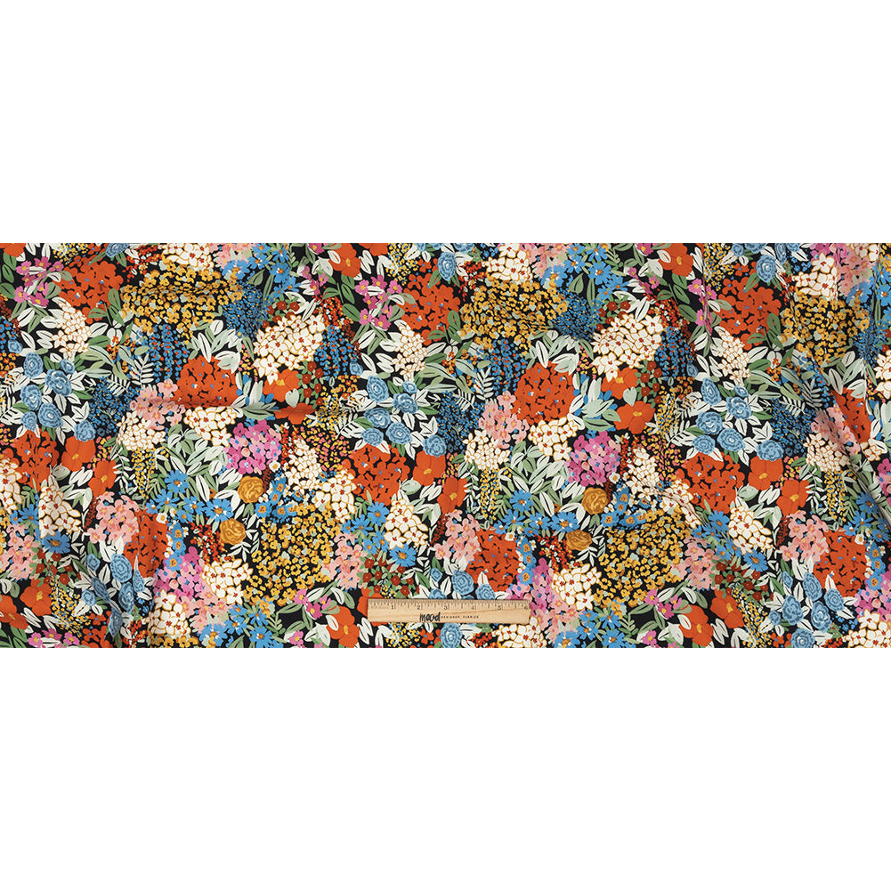 Cotton Stretch Twill Print - Black Floral - Mood Exclusive Bunches 0' Blooms