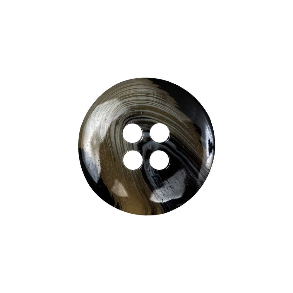 Translucent Teak, White and Tap Shoe 4-Hole Swirl Saucer Button - 30L/19mm