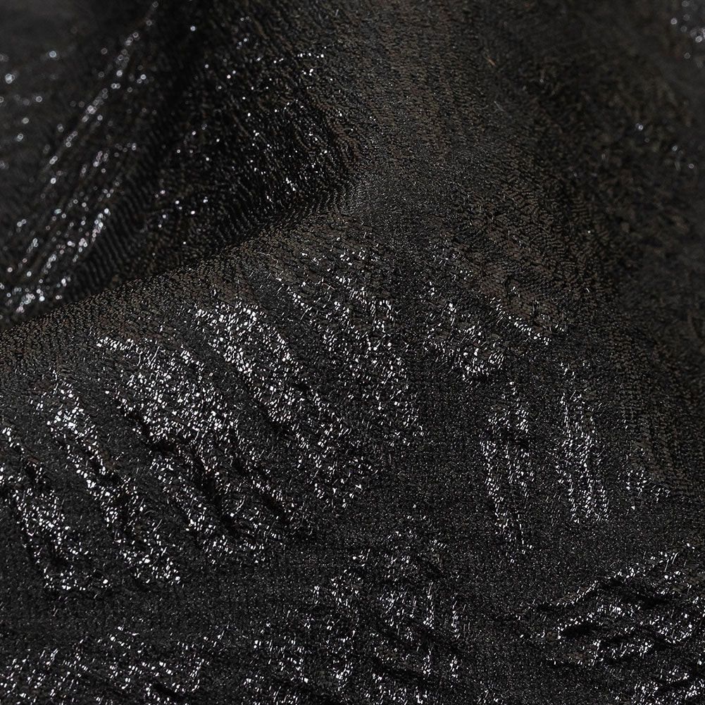 Metallic Black Abstract Hatching Luxury Brocade