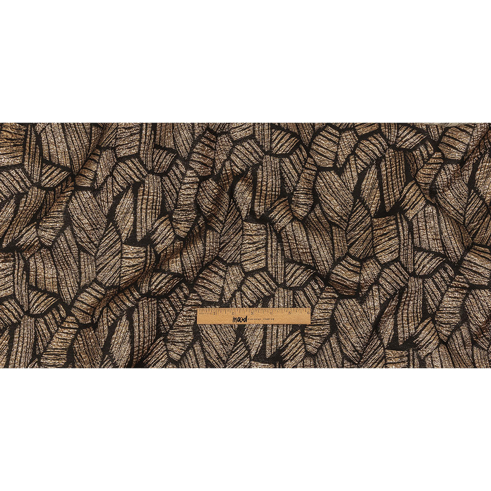 Metallic Gold and Black Abstract Hatching Luxury Brocade