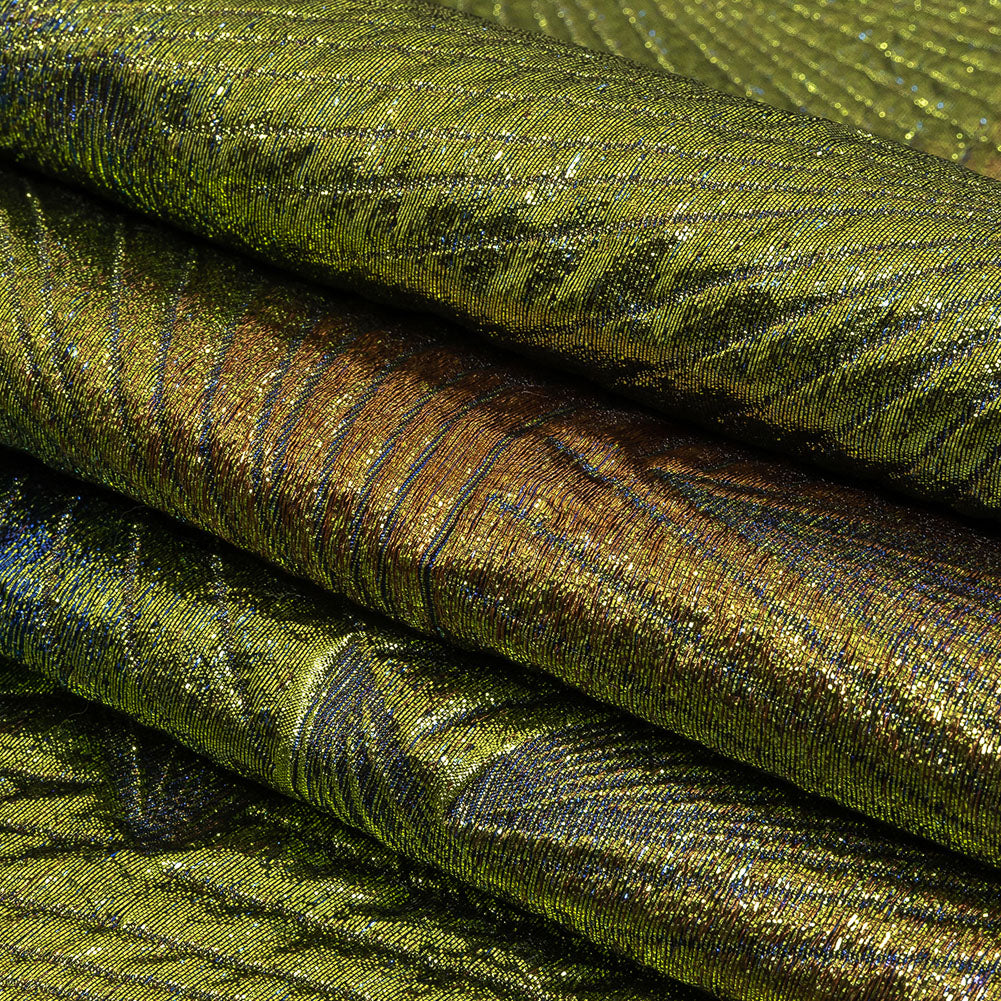 Metallic Copper, Lime and Royal Blue Fanning Rays Luxury Brocade