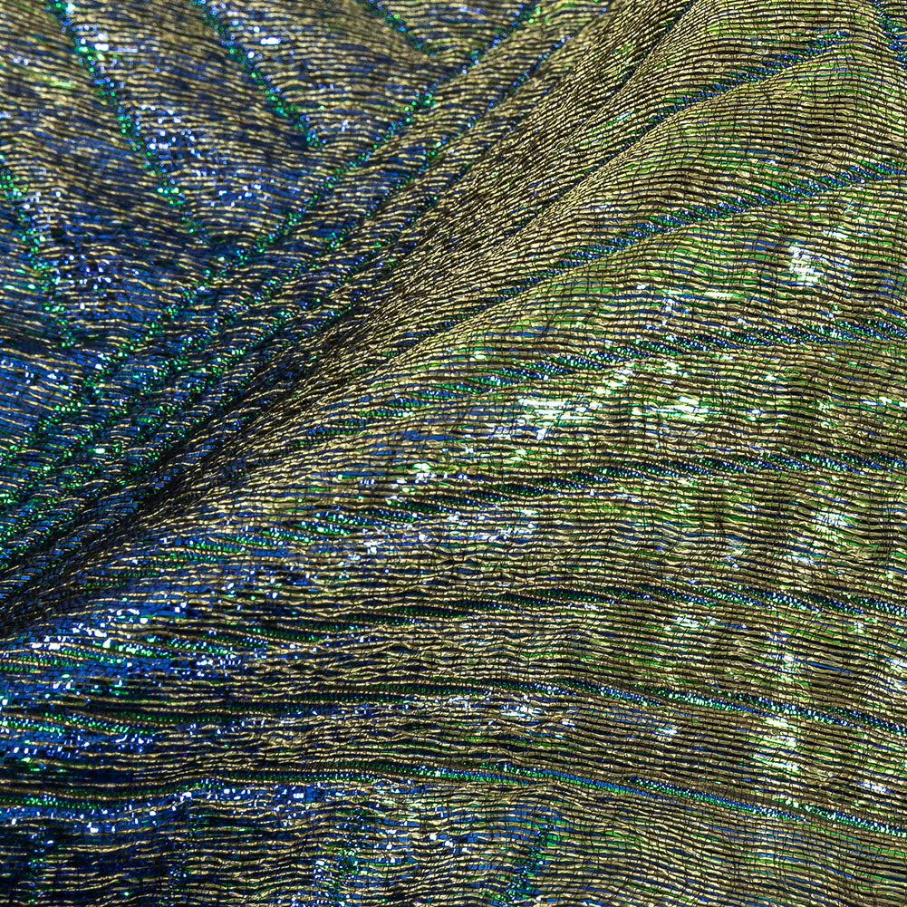 Metallic Royal Blue, Green and Gold Fanning Rays Luxury Brocade