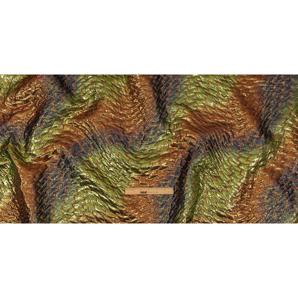 Metallic Orange, Lime and Navy Abstract Mosaic Luxury Brocade