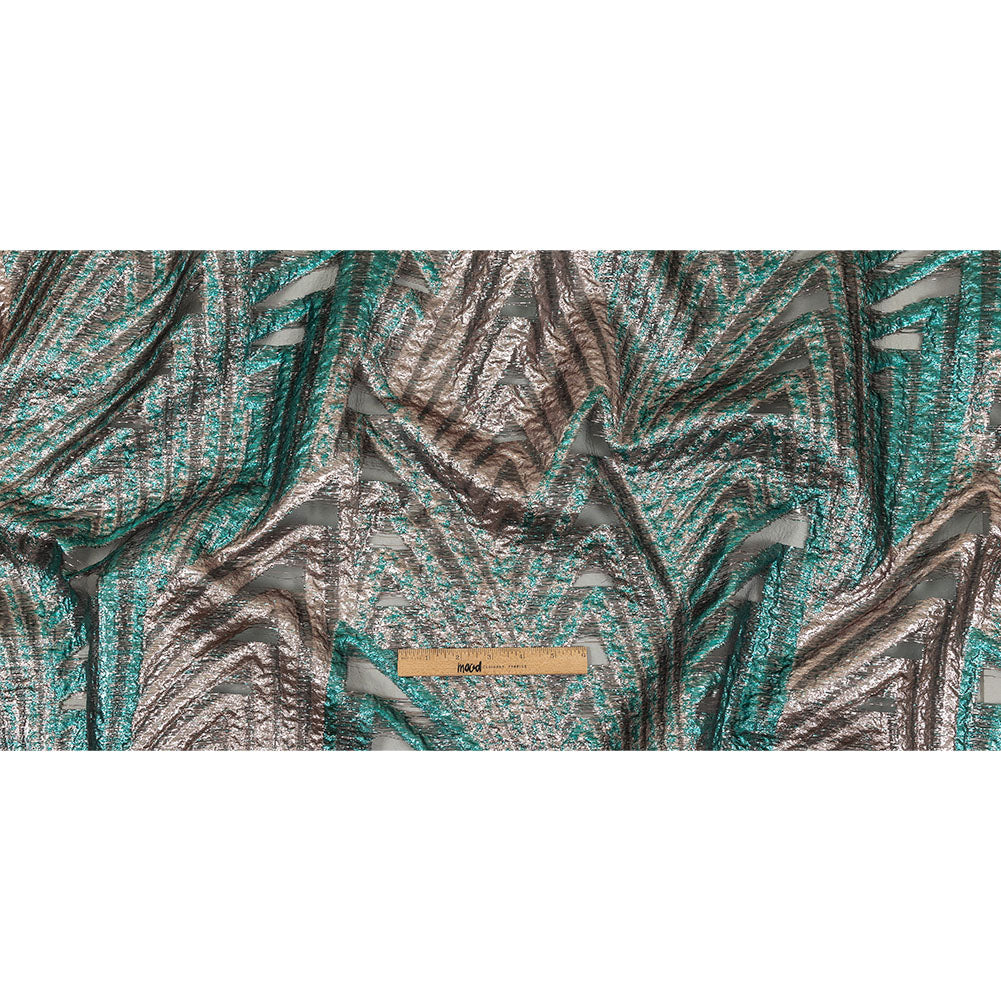 Metallic Teal and Pale Pink Abstract Sheer Luxury Burnout Brocade