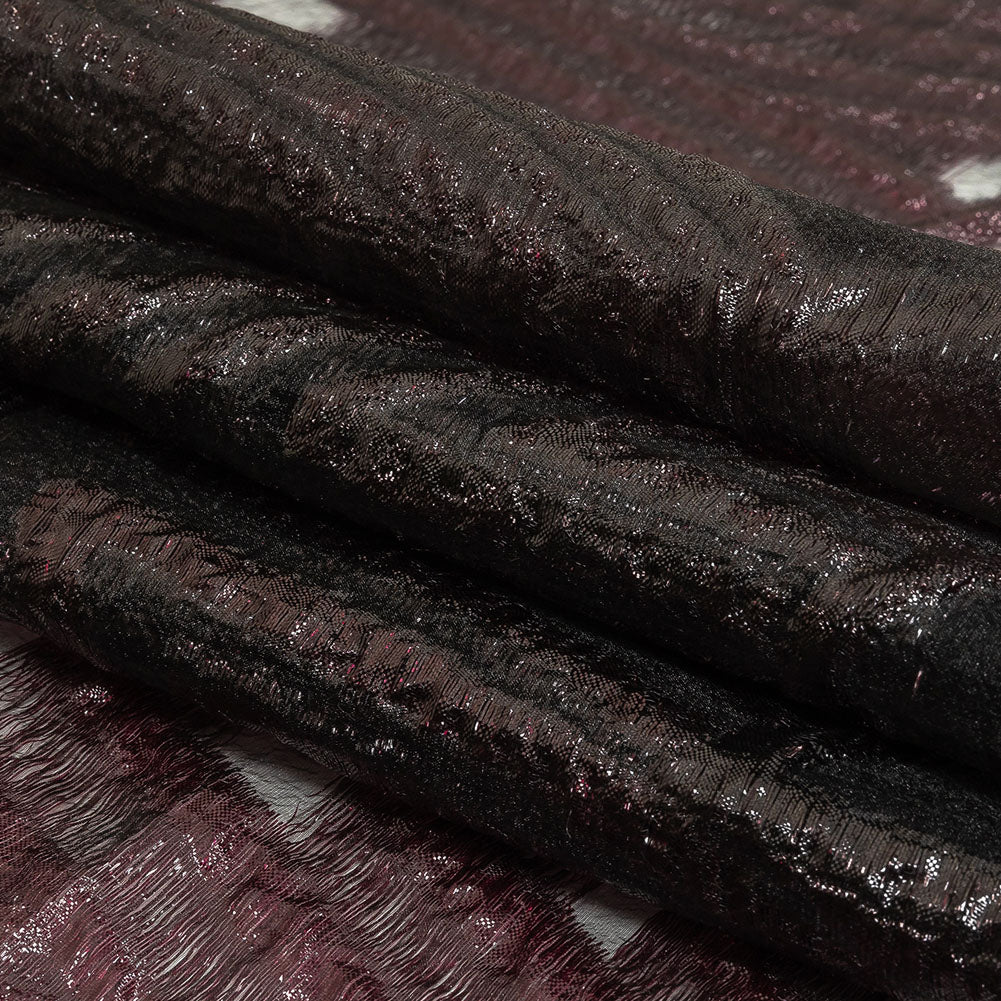 Metallic Black and Burgundy Abstract Sheer Luxury Burnout Brocade