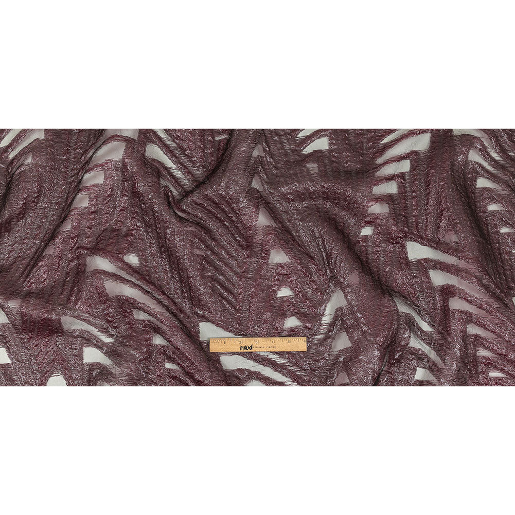 Metallic Black and Burgundy Abstract Sheer Luxury Burnout Brocade