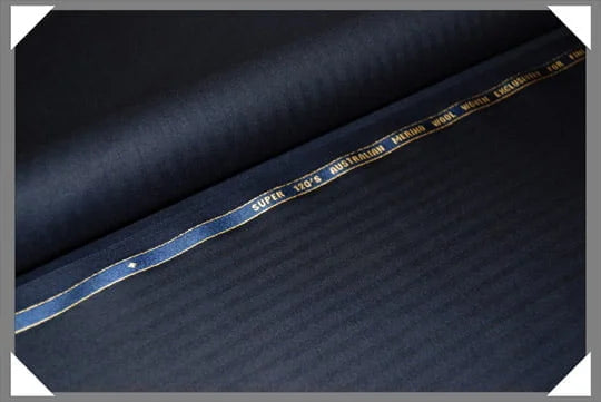 1 Yard Navy Super 120s Merino Wool Fabric with Herringbone Weave Suiting Cloth 58/60 Inches Wide