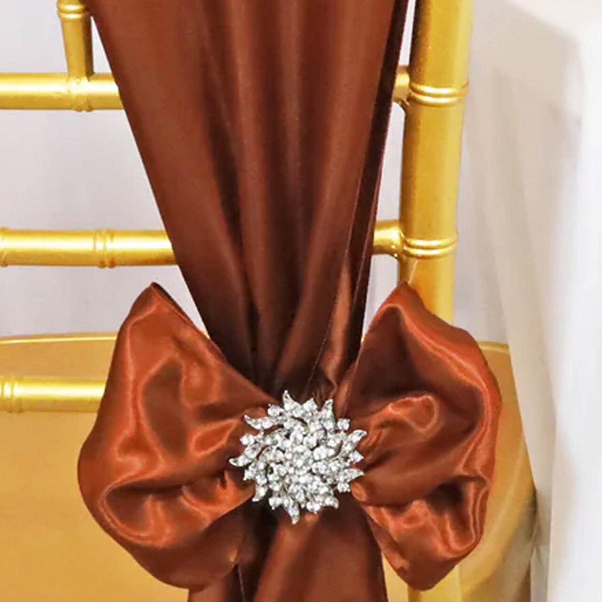 10 Pieces Cognac Satin Chair Sashes 8"x108" Elegant Event Decor